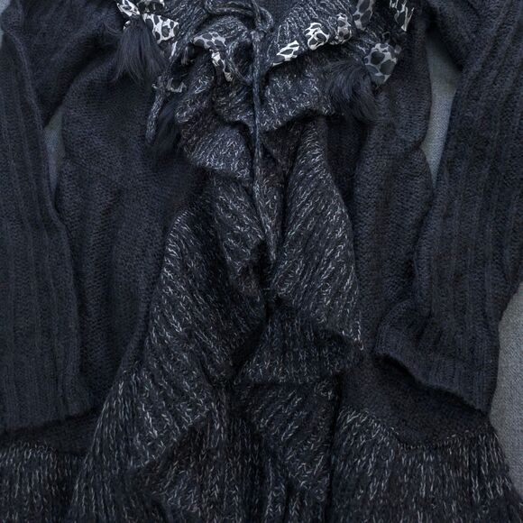Forla Paris M Cardigan Black Wool Mohair Ruffle Rose Embellished Fairy Core Boho - Picture 9 of 14